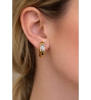 Xuping Rose Gold Dikdörtgen Baget Taşlı Çelik Kadın Küpe (Mürdüm)