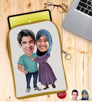 BK Gift Kişiye Özel Sevgililer Karikatürlü Taşınabilir Koruyucu Tablet Kılıfı & Organizer Çanta - Sarı-61