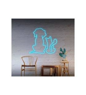 Kedi ve Köpek Figürlü Neon Tabela