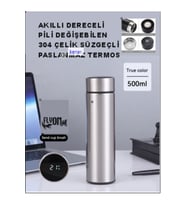 Derece Göstergeli  Çelik  Termos Pili Değişebilen Kamp,Araç,Ofis Süzgeçli Yeni Nesil Akıllı Mug