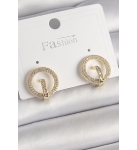 Pirinç Gold Renk Zirkon Taşlı Halka Model Kadın Küpe 5886