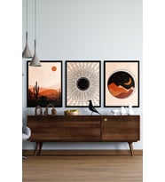 Çerçeveli Tablo Modern Sanatsal Dekorasyon Ev Dekoru Üçlü Çerçeve Abstract Ozc-441 Siyah