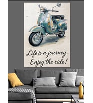 Mavi Scooter Yazılı Poster Dekoratif Kanvas - Mdf Ahşap Tablo