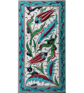 Armada Çini 10x20 Cm ED 227 Turkuaz Çerçeveli iki Lale El dekoru Karo