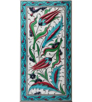 Armada Çini 10x20 Cm ED 227 Turkuaz Çerçeveli iki Lale El dekoru Karo
