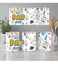 Kişiye Özel 3D Efektli Kupa Bardak, Baba ve Çocuklar için Özel Tasarım, Beyaz (Doğal Beyaz)