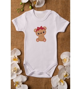 Kız Bebek Baby Ayıcık Baskılı Beyaz Çıtçıtlı Body