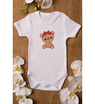 Kız Bebek Baby Ayıcık Baskılı Beyaz Çıtçıtlı Body