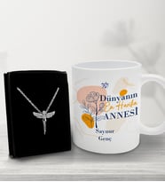 Anneler İçin Kişiye Özel Tasarımlı Kupa &Melek Kolye Hediye Kutusu