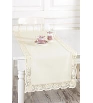 Naturel Kalın Buldan Keteni Dantel Kenarlı 50x130 cm Runner (Natural)