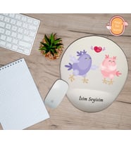 Kişiye Özel Aşık Sevimli Kuşlar Dans Temalı Mouse Pad Bilek Destekli