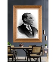 Altın Varaklı Çerçeveli Paspartulu Atatürk Tablo nh449 (Gold)