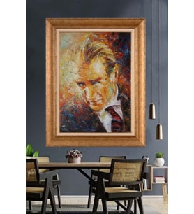 Altın Varaklı Çerçeveli Paspartulu Atatürk Tablo nh98 (Gold)