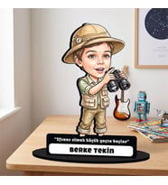 Safari Temalı Erkek Çocuğa Hediye Kişiye Özel Karikatürlü Biblo