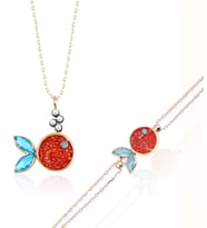 Perla Blue Topaz Detaylı Doğal Taşlı Balık Gümüş Set (Kırmızı)