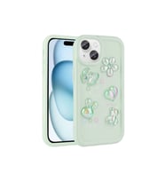 Apple iPhone 15 Uyumlu Kılıf Kabartma Figürlü Parlak Zore Toys Silikon Kapak (Açık Yeşil)