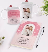 BK Gift Kişiye Özel Kendi El Yazın Mesajlı Fotoğraflı Beyaz Defter Kalem ve Kupa Hediye Seti-2 (Model 1)