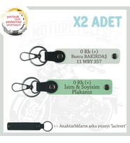 Dijital Araçlara Özel, İsim Plaka ve 0 Rh (+) Kan Grubu Yazılı 2'li Anahtarlık Set, Yeşil-Beyaz-Laci (Çok Renkli)