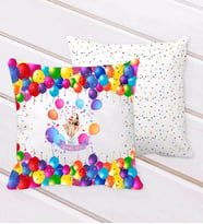 BK Gift Kişiye Özel Fotoğraflı Doğum Günü Tasarımlı Balon Desenli Dekoratif Kırlent Yastık-5 (Beyaz)