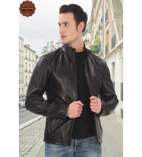 Erkek Hakiki Kuzu Derisi Derimont Ceket Slim Fit Siyah Fermuarlı