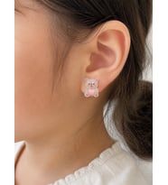 Pembe Ayıcık Figürlü Çocuk Küpe Sevimli Parlak Hediye Takı Seti