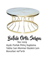 Brc Orta Sehpa 14050 Bufalo SARI Mermer TEMPER Cam Metal çelik GOLD renk kaplama