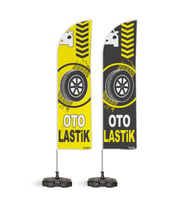 Oto Lastik  Temalı Yelken Bayrak Takımı Gri Sarı  2 adet