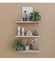 Dekoratif 3'lü Uçan Duvar Rafı, Gizli Bağlantılı Raf, Aksesuar Rafı 35x12x2 Cm (Krem)