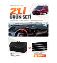 FIAT DOBLO (2015-2023) Uyumlu Torpido Örtüsü + Deri Bagaj Çantası + Sticker Seti - Siyah