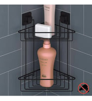 Banyo Köşe Rafı Kendinden Yapışkanlı 2 Katlı EasyFix Siyah EF257