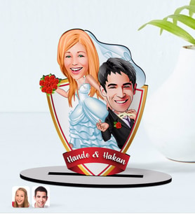 BK Gift Kişiye Özel İsimli Evleniyoruz Karikatürlü Ahşap Biblo Model-2