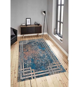 Dijital Baskılı Yıkanabilir Kaymaz Modern Renkli Salon Halısı Mutfak Halısı Yolluk ND-HY-1271 (Mavi)