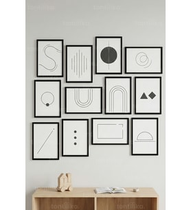 12 Parça Minimalist Geometrik Modern Dekoratif Çerçeve Görünümlü Tablo Seti
