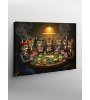 Kanvas Tablo Poker Masasındaki Kediler