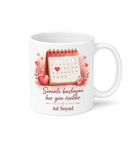 Takvim Yaprağı Kalp İşaretli Özel Gün Hediyesi Kupa Bardak Sevgiliye Hediye