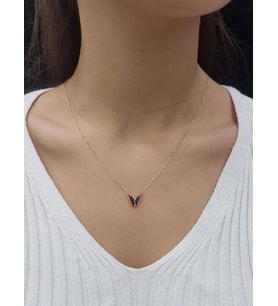 Kelebek Lazer Mineli Minimal Kolye (Karışık)