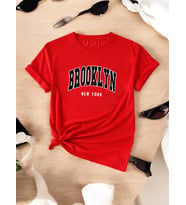 Brooklyn New York Baskılı Tasarım Tshirt (A.Kırmızı)