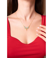 Mavi Mikail Melek Kanadı Zirkon Taşlı Kadın Kolye (Mavi-Rose Gold)