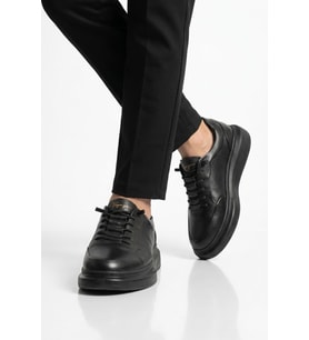 Voyager Siyah Hakiki Deri Erkek Sneaker Memory Taban Premium Casual Ayakkabı M704-1 M
