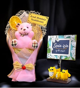 Kişiye Özel Yazılı/Metinli Ayıcık Buketi  Pembe Ayıcıklı Buket  Peluş Buket