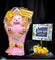 Kişiye Özel Yazılı/Metinli Ayıcık Buketi  Pembe Ayıcıklı Buket  Peluş Buket