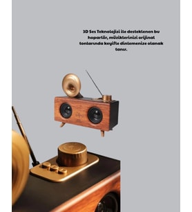 Nostaljik Gramofon Bluetooth Hoparlör – FM Radyo + USB + SD Kart Destekli