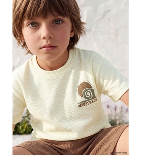 LCW Kids Sarı Bisiklet Yaka Baskılı Erkek Çocuk Tişört