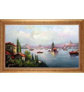 Çerçeveli Paspartulu Manzara Tablo ah1670 (Gold)