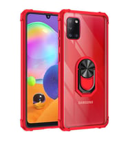Samsung Galaxy A31 Kılıf Şeffaf Sararmaz Yüzüklü Mola Kapak (Kırmızı)