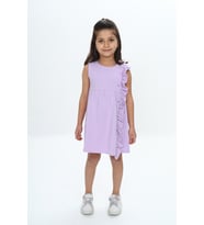 Toontoy Kız Çocuk Fırfır Ve Çıtçıt Detaylı Elbise (Lila)