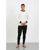 pilelistore- Erkek Uzun Kol Manşetli Paça Penye Pijama Takımı Beyaz