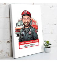 Kişiye Özel Hediye Karikatürlü En İyi Erkek Ambulans Şoförü Kanvas Tablo