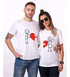Tshirthane Puzzle Heart Sevgili Kombinleri Tshirt Kombini (Tek Ürün Fiyatıdır.)
