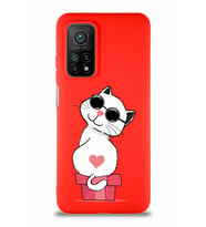 Xiaomi Mi 10T Pro Soft Premier Kapak Coolcat Tasarımlı Silikon Kılıf - Kırmızı (Şeffaf)